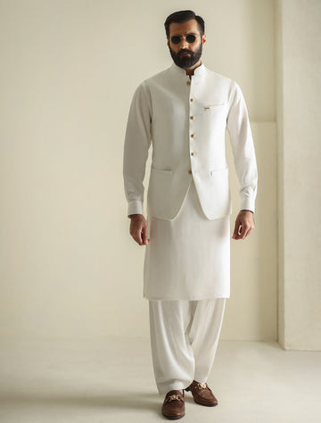 Pakistani Menswear | Ismail Farid - HERRINGBONE WAISTCOAT - Khanumjan Pakistani Clothes and Designer Dresses in UK, USA