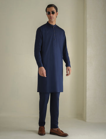 Pakistani Menswear | Ismail Farid - BLUE CLASSIC KURTA PAJAMA - Khanumjan Pakistani Clothes and Designer Dresses in UK, USA