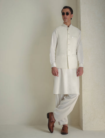 Pakistani Menswear | Ismail Farid - OFF-WHITE WAISTCOAT - Khanumjan Pakistani Clothes and Designer Dresses in UK, USA