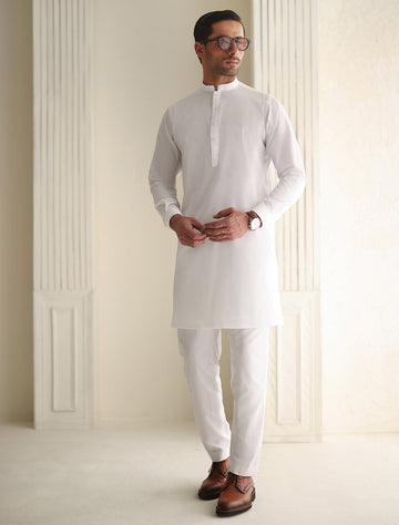 Pakistani Menswear | Ismail Farid - WHITE KURTA PAJAMA - Khanumjan Pakistani Clothes and Designer Dresses in UK, USA
