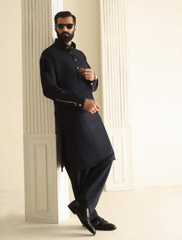 Pakistani Menswear | Ismail Farid - BLUE LIMITED EDITION KAMEEZ SHALWAR - Khanumjan Pakistani Clothes and Designer Dresses in UK, USA