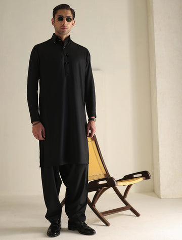 Pakistani Menswear | Ismail Farid - JET BLACK OUTFIT - Khanumjan Pakistani Clothes and Designer Dresses in UK, USA