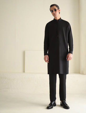 Pakistani Menswear | Ismail Farid RICH BLACK KURTA PAJAMA- - Khanumjan Pakistani Clothes and Designer Dresses in UK, USA
