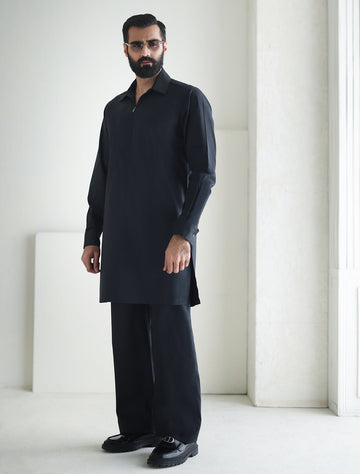 Pakistani Menswear | Ismail Farid - BLACK DESIGNER KURTA PAJAMA - Khanumjan Pakistani Clothes and Designer Dresses in UK, USA