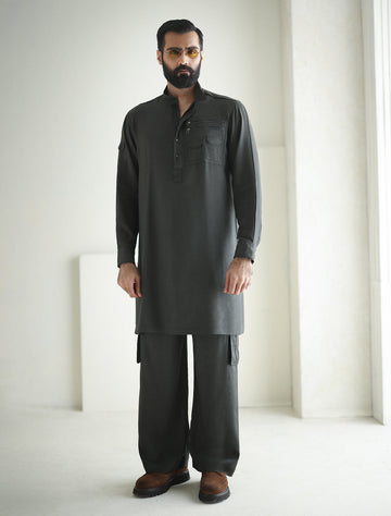 Pakistani Menswear | Ismail Farid - GRAY DESIGNER KURTA PAJAMA - Khanumjan Pakistani Clothes and Designer Dresses in UK, USA