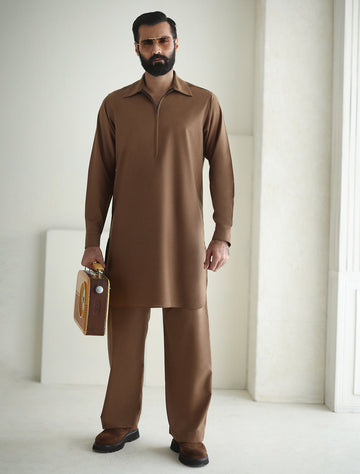 Pakistani Menswear | Ismail Farid - TAN DESIGNER KURTA PAJAMA - Khanumjan Pakistani Clothes and Designer Dresses in UK, USA