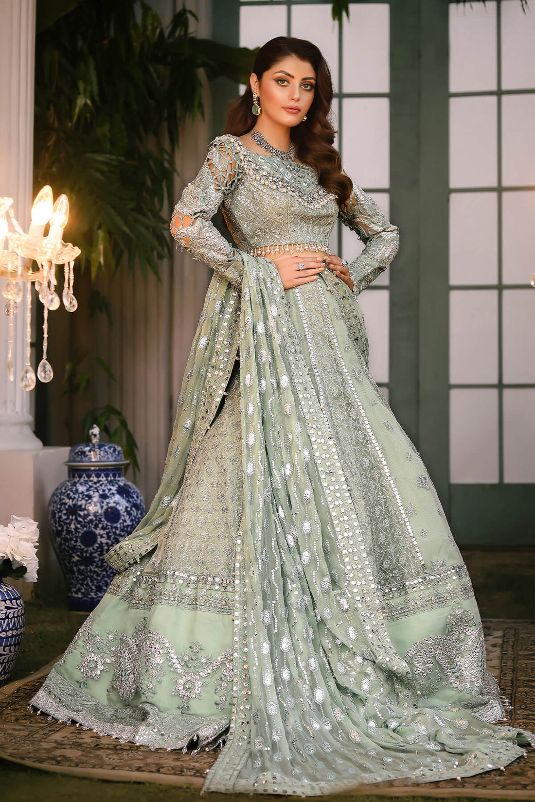 Raeesa Premium | Wajadan Wedding Formals | WD-2 Pea Green - Khanumjan  Pakistani Clothes and Designer Dresses in UK, USA