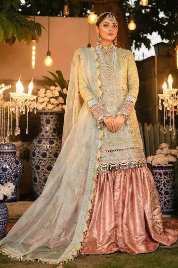 Raeesa Premium | Wajadan Wedding Formals | WD-4 Lemon Chiffon - Khanumjan Pakistani Clothes and Designer Dresses in UK, USA