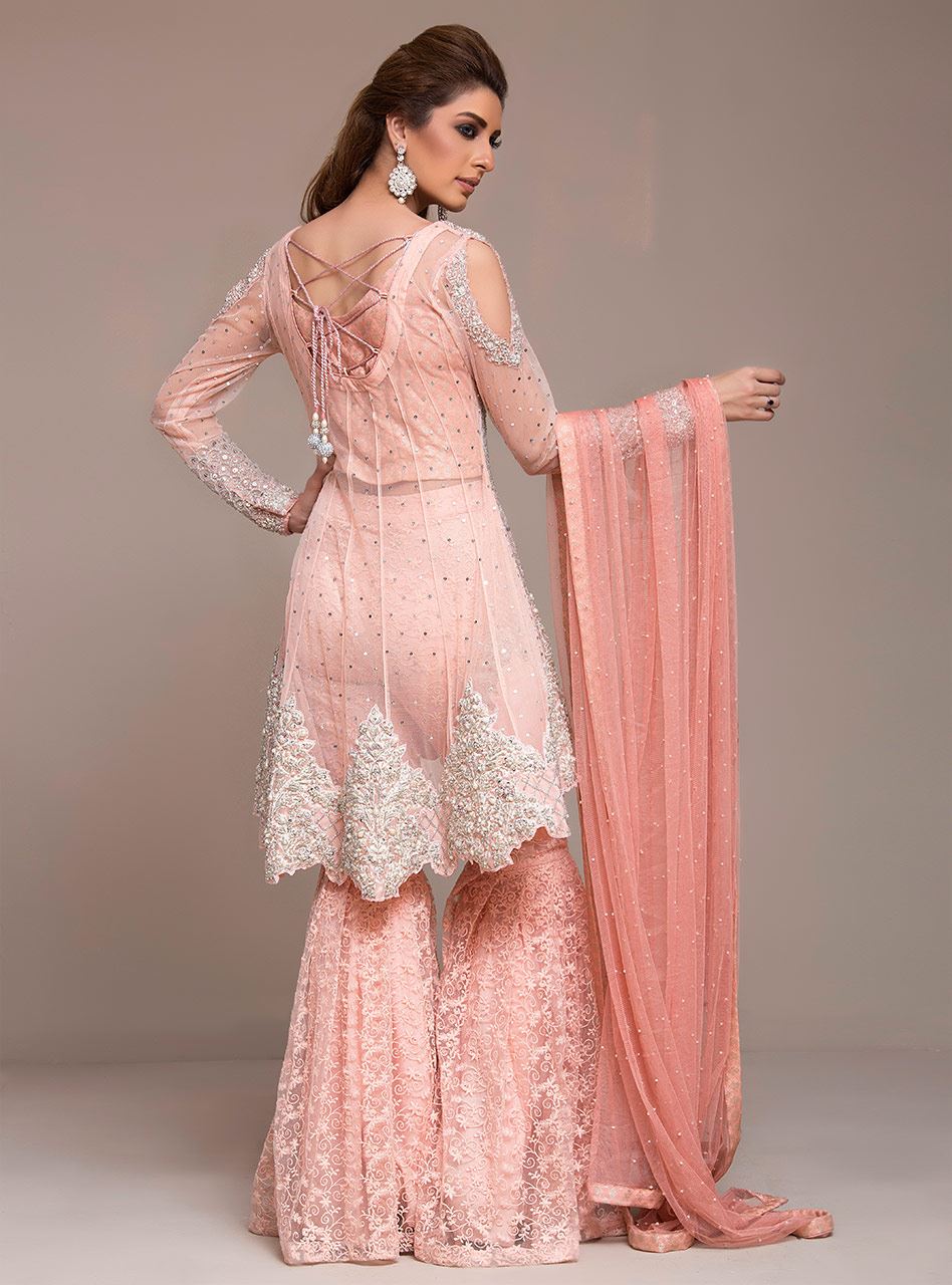 Zainab Chottani | Semi Formals | PEACHY PINK ANGARKHA