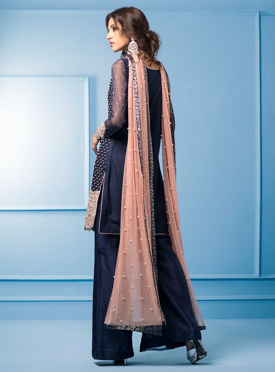 Zainab Chottani | Semi Formals | NAVY BLUE AND PINK