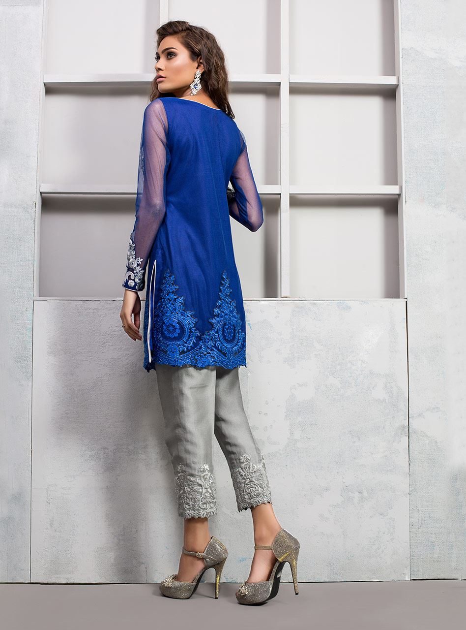 Zainab Chottani | Luxury Pret | COBALT BLUE NET SHIRT