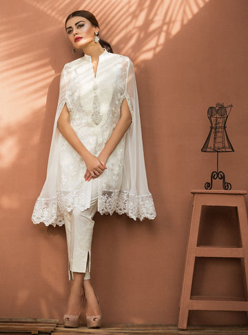 Zainab Chottani | Luxury Pret | CHIFFON WHITE CAPE