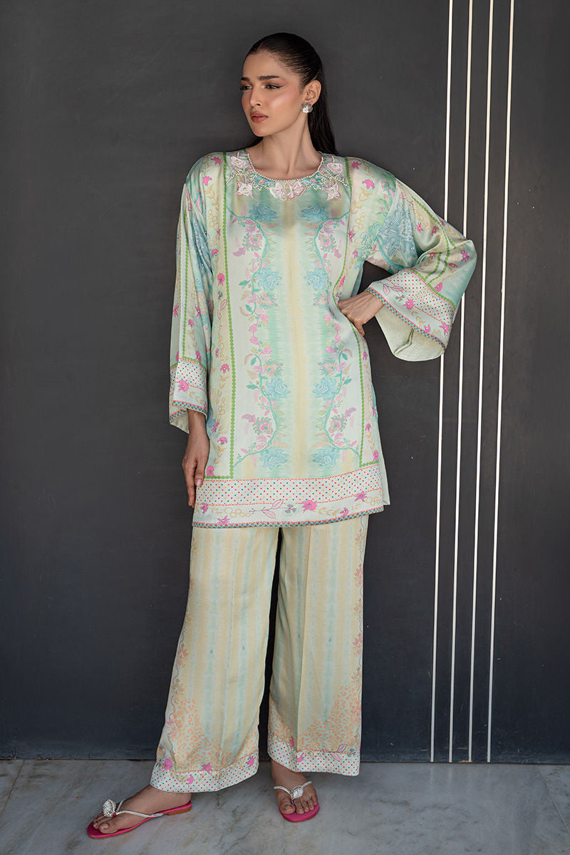 Fatima Khan | Layan Printed Eid Edit | Breezy Mint - Coord Set