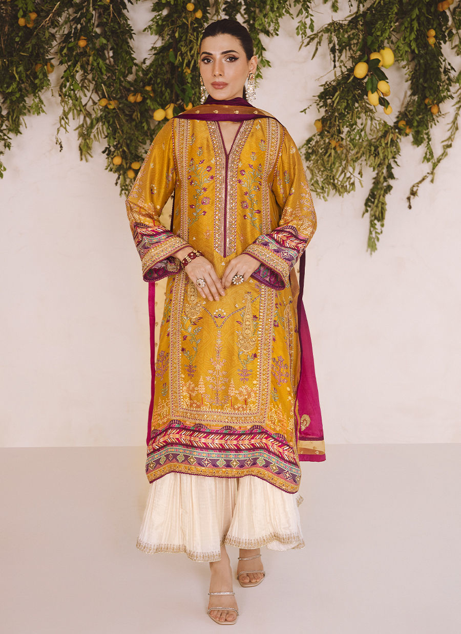 Farah Talib Aziz | Designer Picks 24 | ZARF OCHRE SHIRT AND DUPATTA