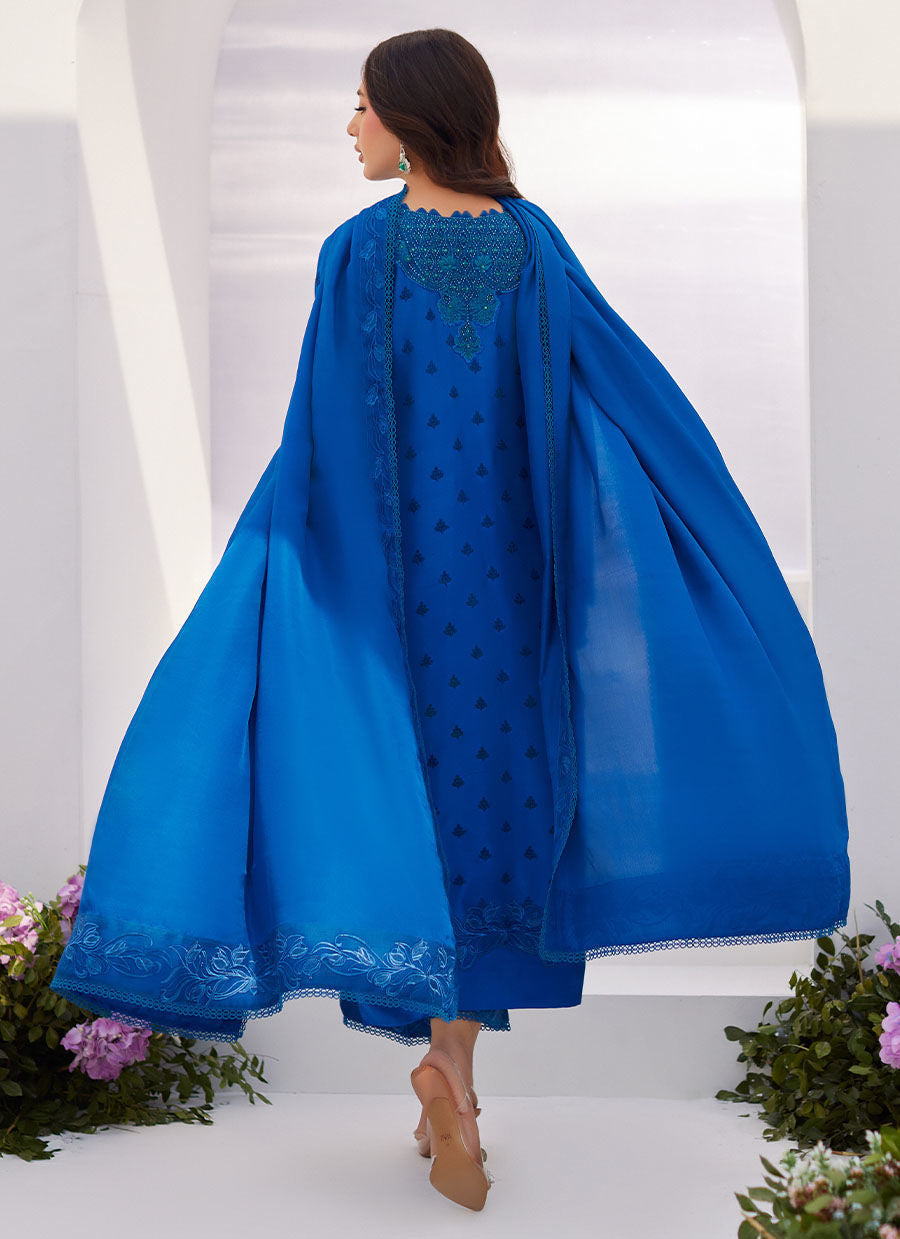 Farah Talib Aziz | Designer Picks 24 | CHARR BLUE EMBROIDERED RAW SILK SHIRT AND DUPATTA