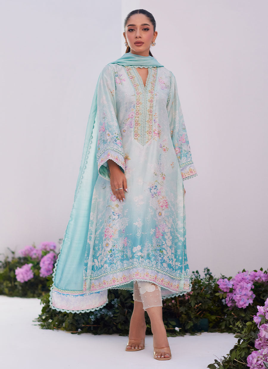 Farah Talib Aziz | Designer Picks 24 | CYAN OMBRE SHIRT AND DUPATTA