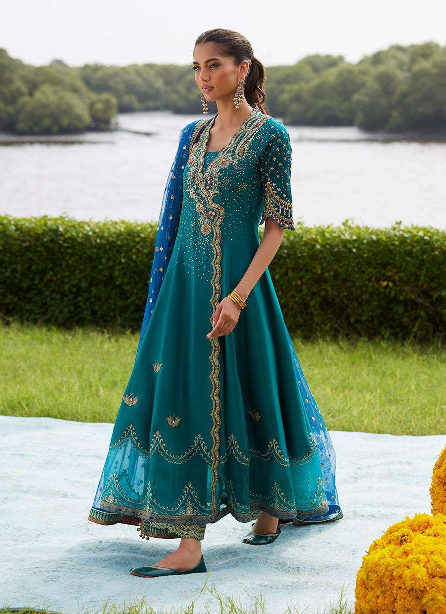 Farah Talib Aziz | Mayna Festive Luxe Pret | Empress Emerald Kalidaar And Dupatta