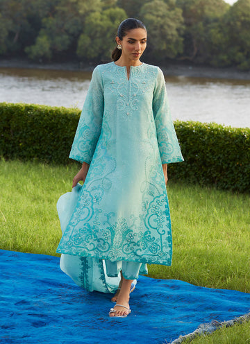 Farah Talib Aziz | Mayna Festive Luxe Pret | Wari Aqua Kurta And Dupatta