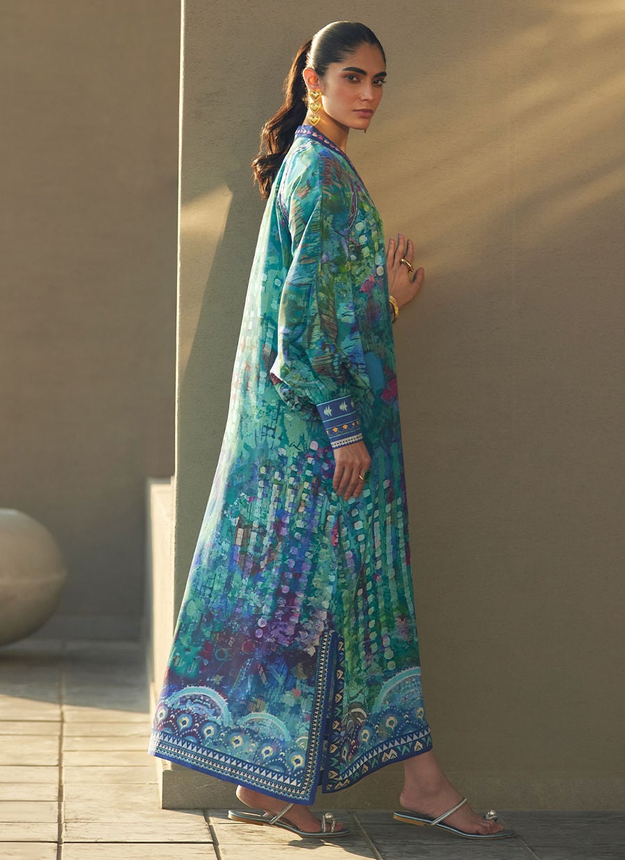 Farah Talib Aziz | Laani The Kaftan Edit | Tulum Blue Crepe