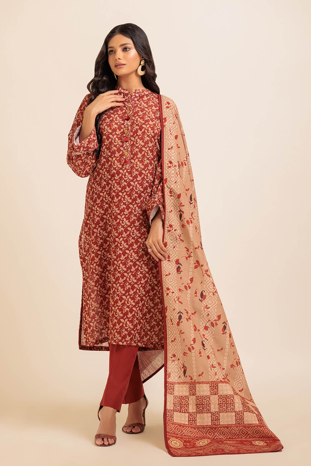 Bonanza Satrangi | Khaddar and Viscose | CRIMSON