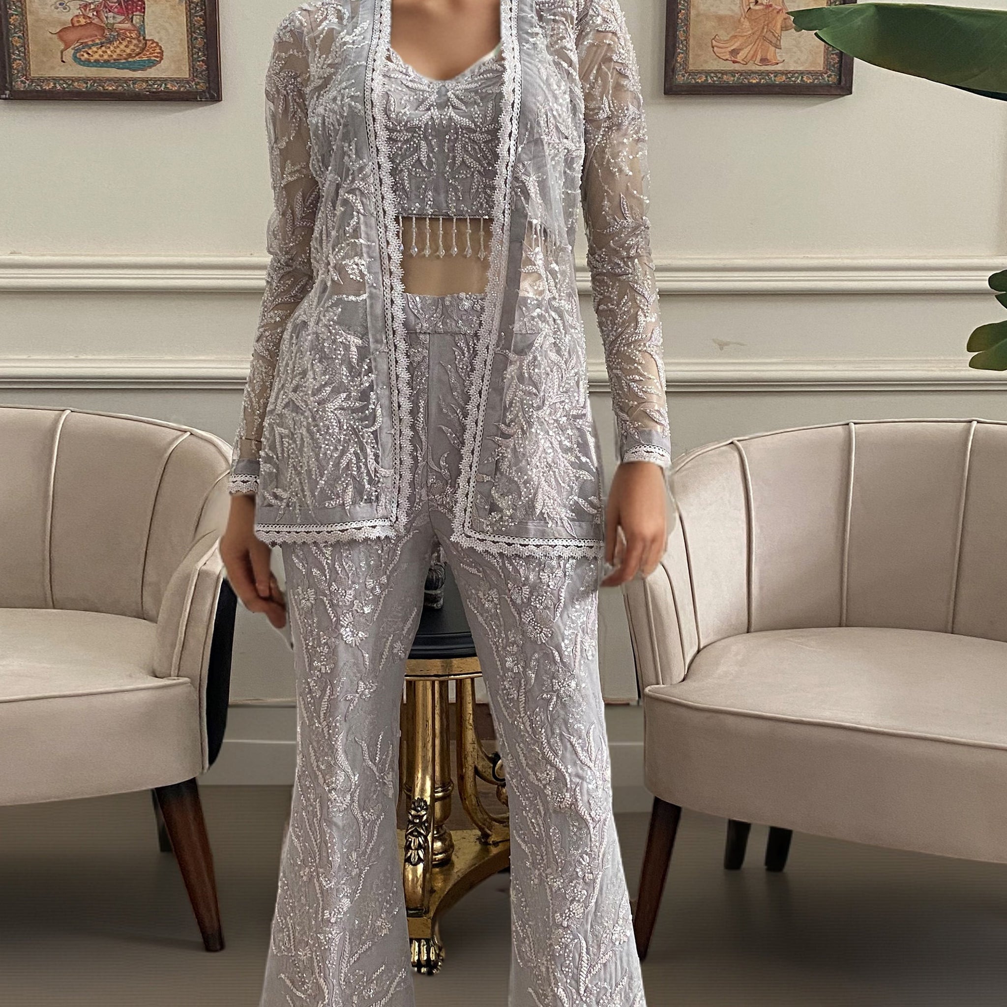 Threads and Motifs | Formal Dresses 25 | Net Embroidered Jacket With Embroidered Trouser