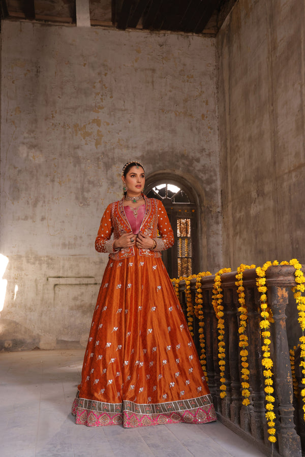 Wahaj M Khan | Banno Wedding Formals | Bano Rust Choli Set