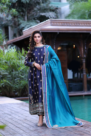 Wahaj M Khan | Nur Festive | Midnight Navy with Teal Nur Set