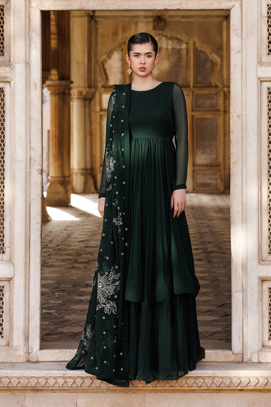 bottle green dress pakistani Emerald Green Color Gown Style Pakistani Dress Lady Selection Inc