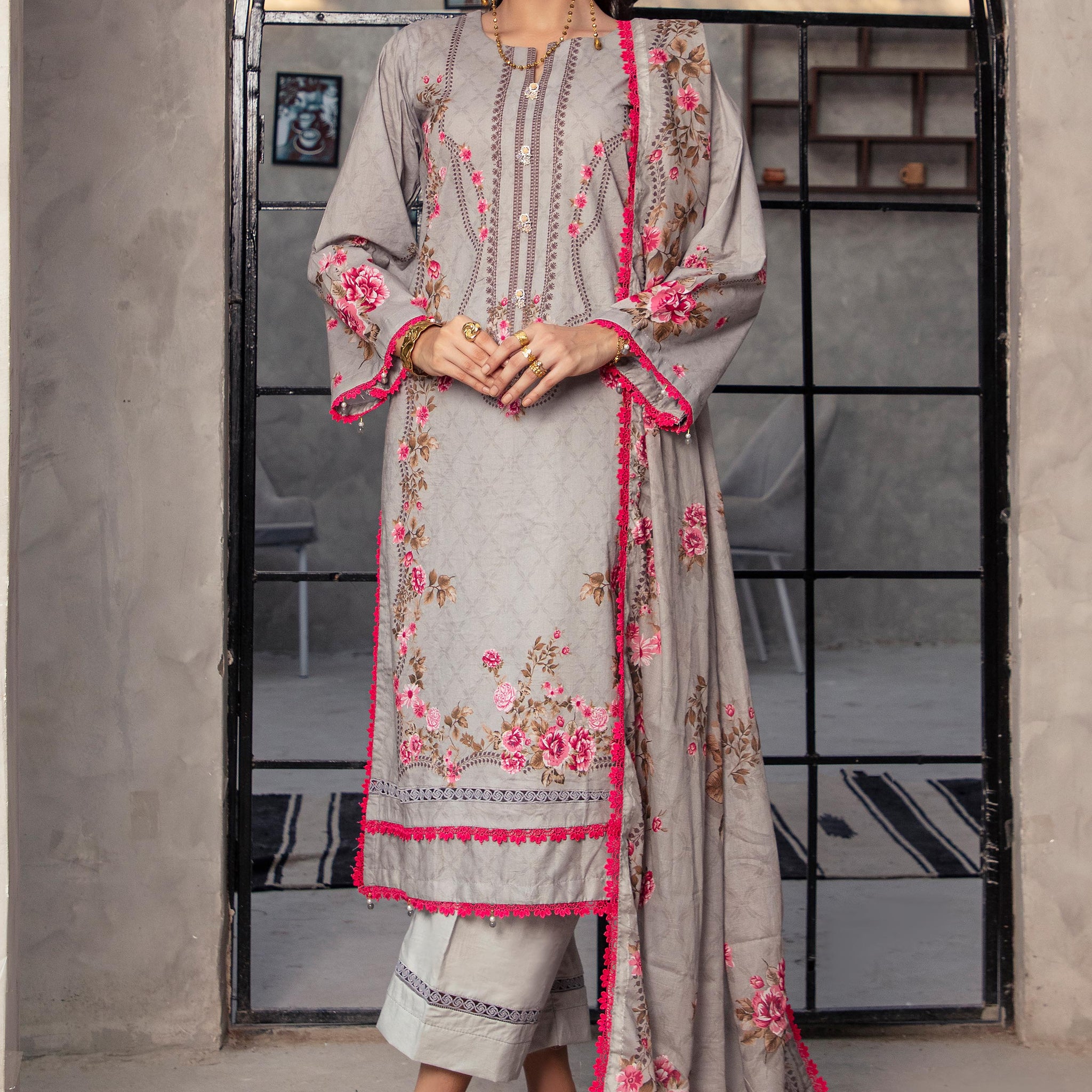 Alzohaib | Digital Printed Cambric | Colors Digital Cambric 3 Piece-CDC-2-25-10