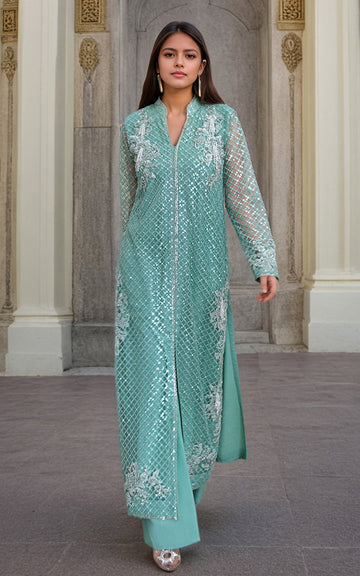 Threads and Motifs | Formal Dresses 25 | Net Embroidered Jacket With Trouser