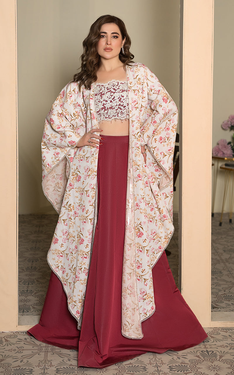 Threads and Motifs | Formal Dresses 25 | Embroidered Blouse With Printed Cape And Skirt