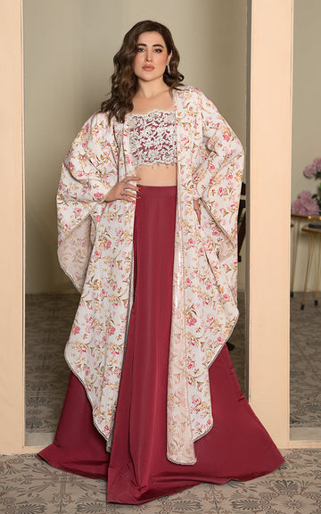 Threads and Motifs | Formal Dresses 25 | Embroidered Blouse With Printed Cape And Skirt