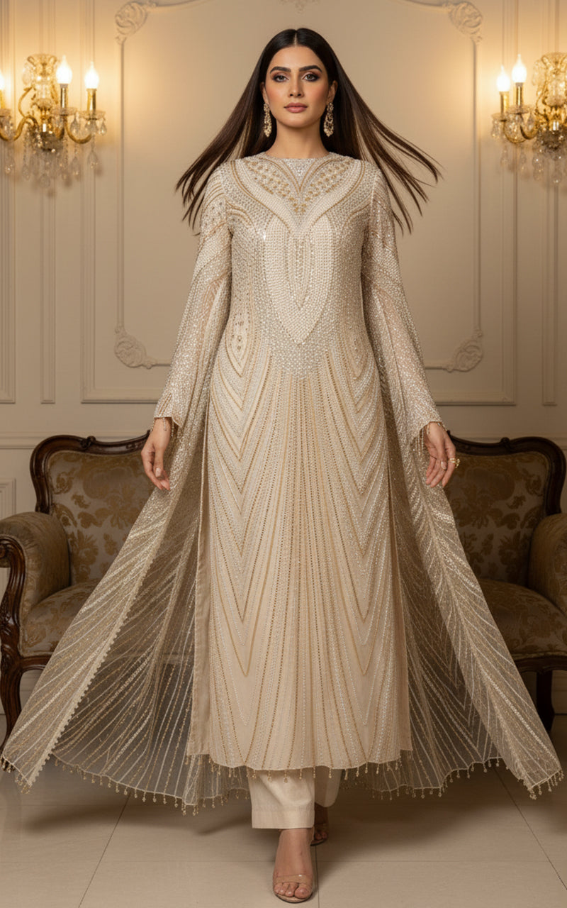 Threads and Motifs | Formal Dresses 25 | Net Embroidered Jacket With Trouser