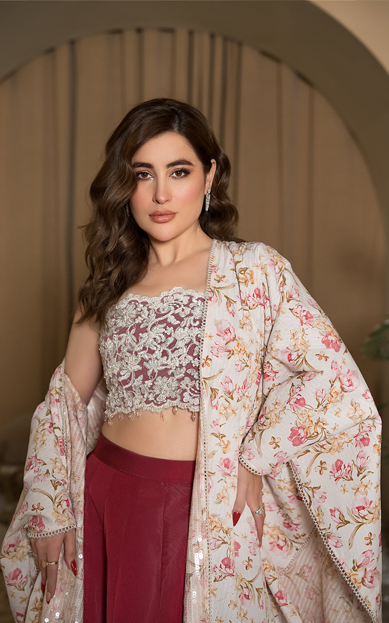 Threads and Motifs | Formal Dresses 25 | Embroidered Blouse With Printed Cape And Skirt