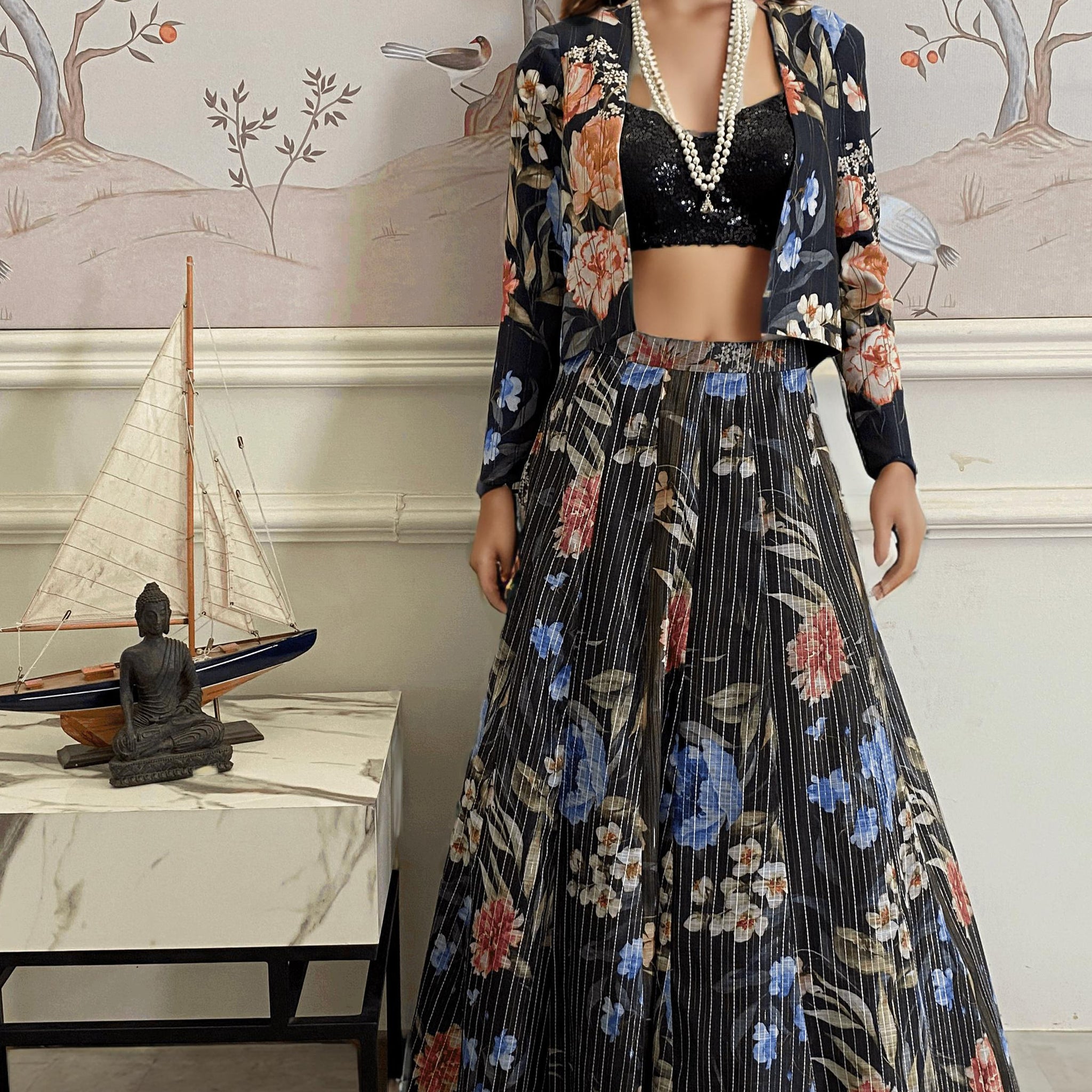Threads and Motifs | Formal Dresses 25 | Printed Jacket With Sequins Blouse And Printed Lehenga