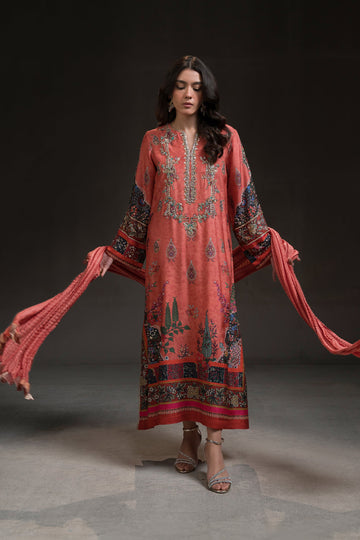 Ammara Khan | Glitz Luxury Pret 24 | CORAL PINK LONG KURTA SET (D-11)