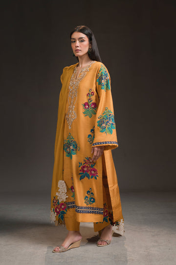 Ammara Khan | Glitz Luxury Pret 24 | MUSTARD YELLOW LONG KURTA SET (D-17)