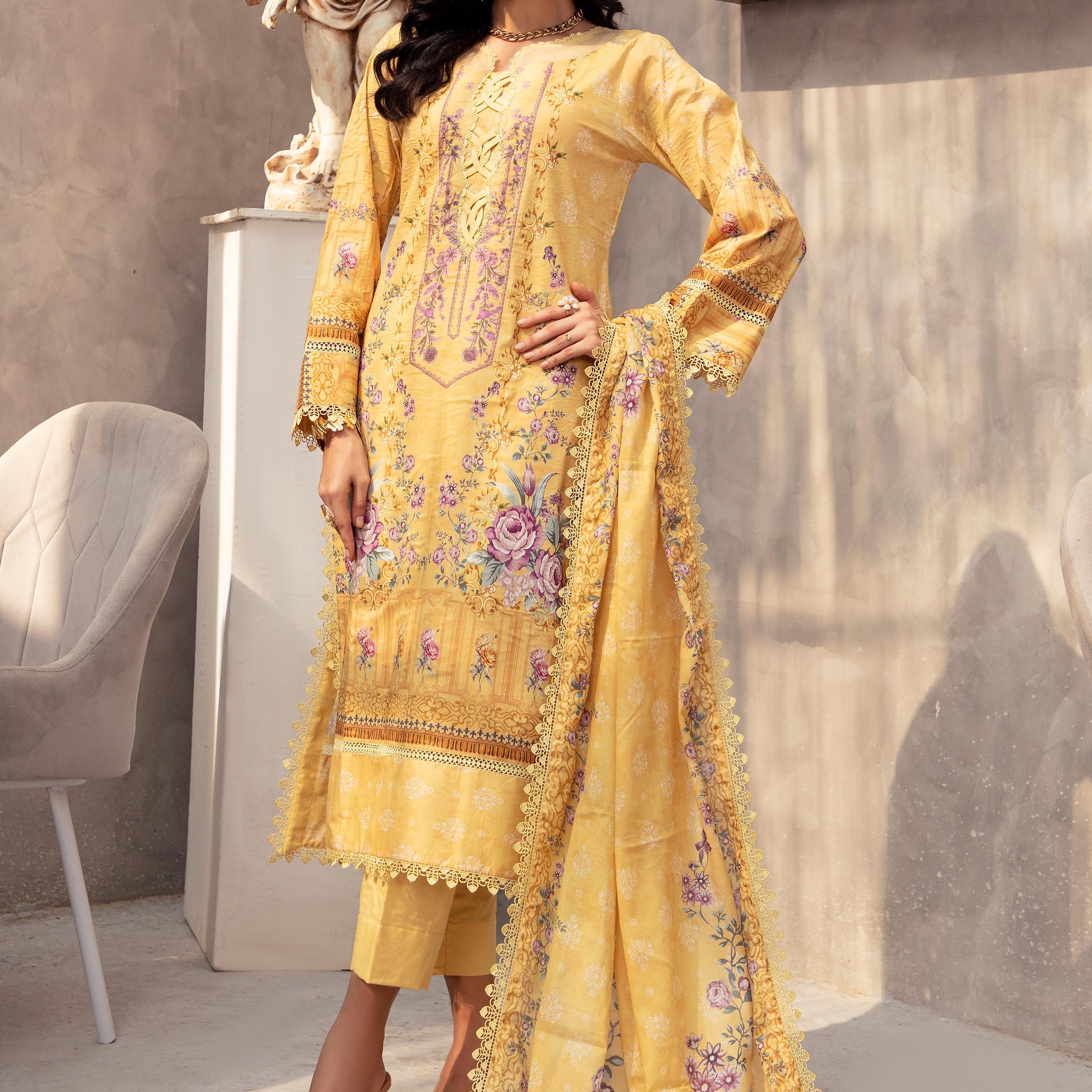 Alzohaib | Digital Printed Cambric | Colors Digital Cambric 3 Piece-CDC-2-25-02