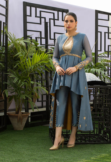 Wahaj M.Khan | Nureh Wedding Formals | Grey Asymmetric Jacket