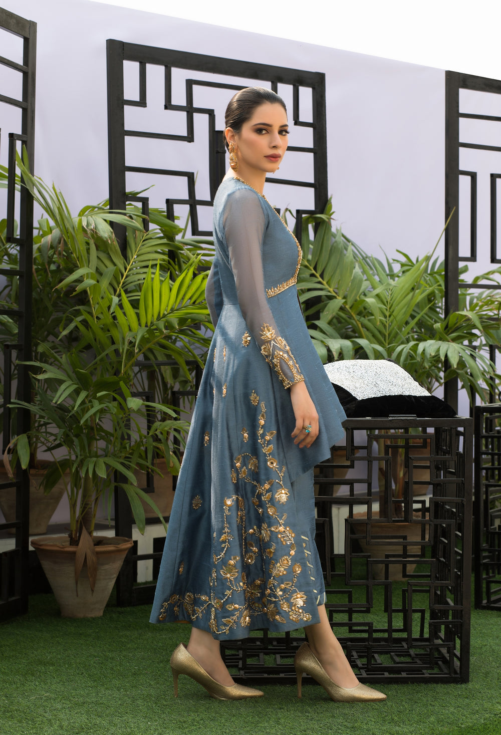 Wahaj M.Khan | Nureh Wedding Formals | Grey Asymmetric Jacket
