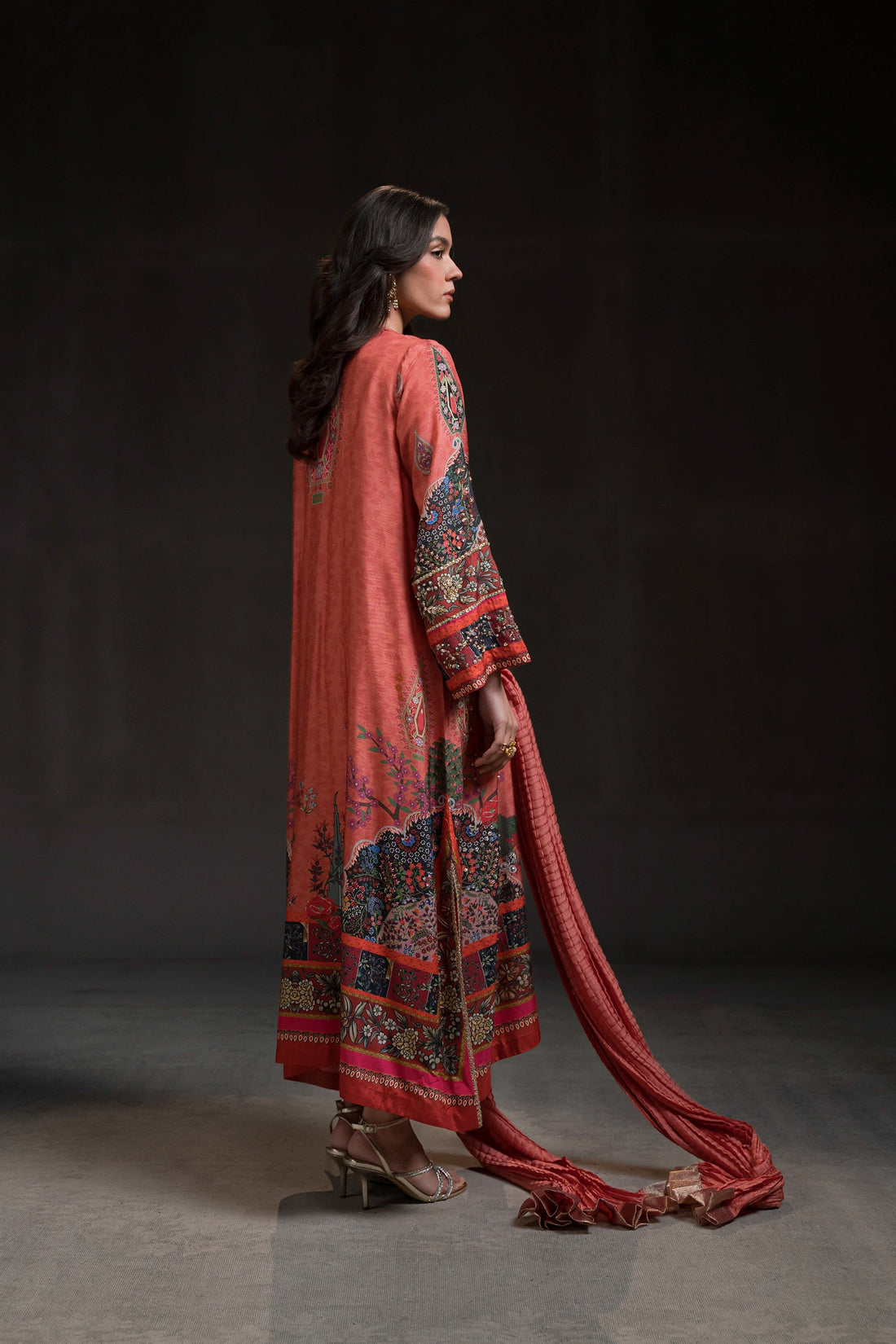 Ammara Khan | Glitz Luxury Pret 24 | CORAL PINK LONG KURTA SET (D-11)