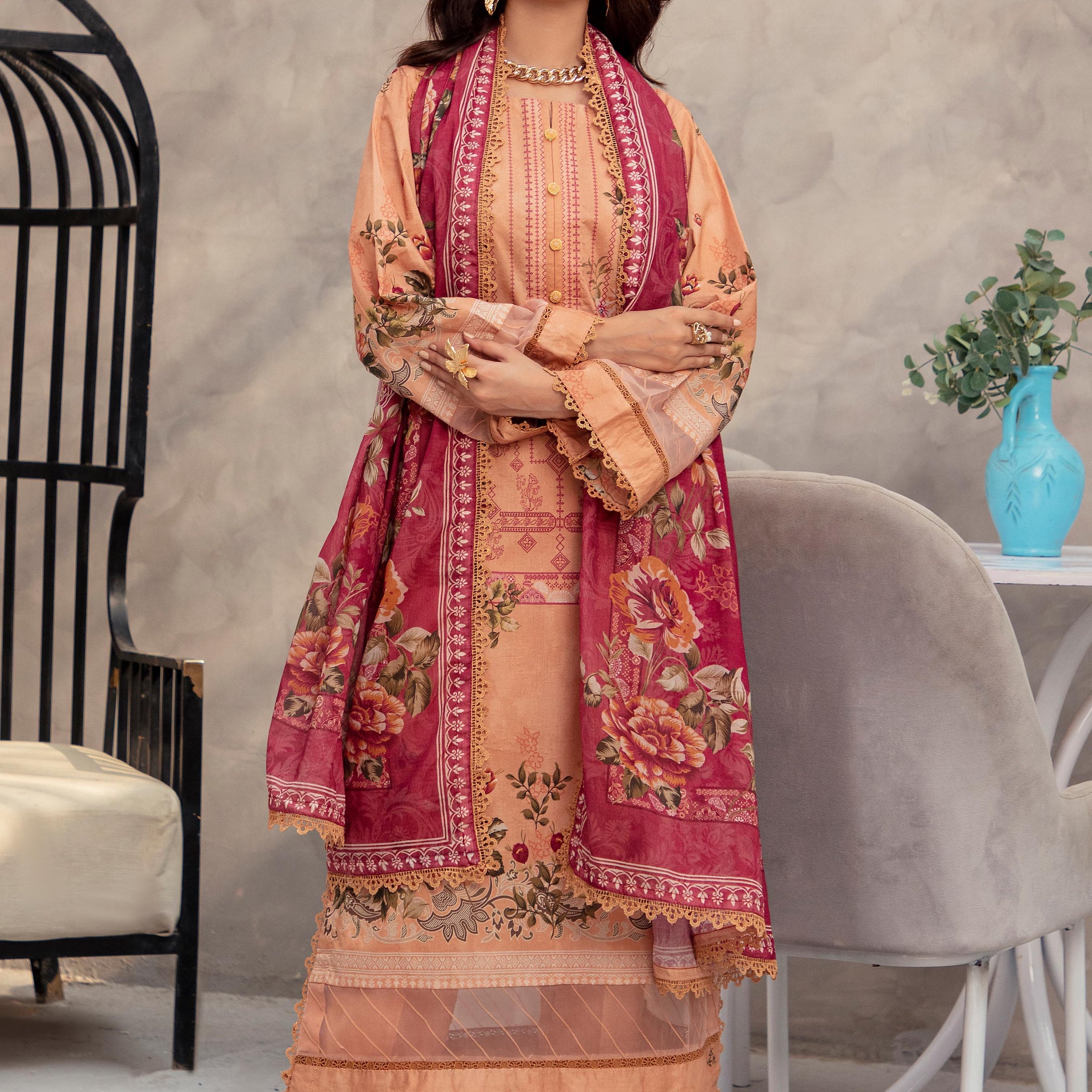 Alzohaib | Digital Printed Cambric | Colors Digital Cambric 3 Piece-CDC-2-25-03