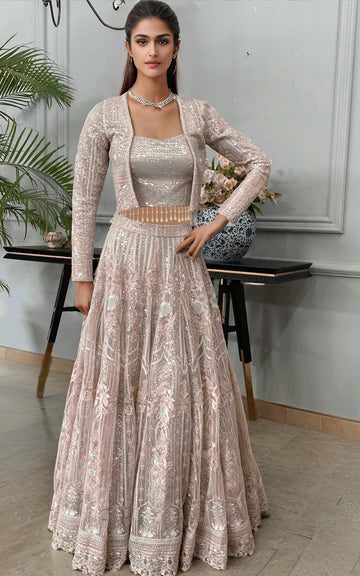 Threads and Motifs | Formal Dresses 25 | Net Embroidered Jacket With Lehenga