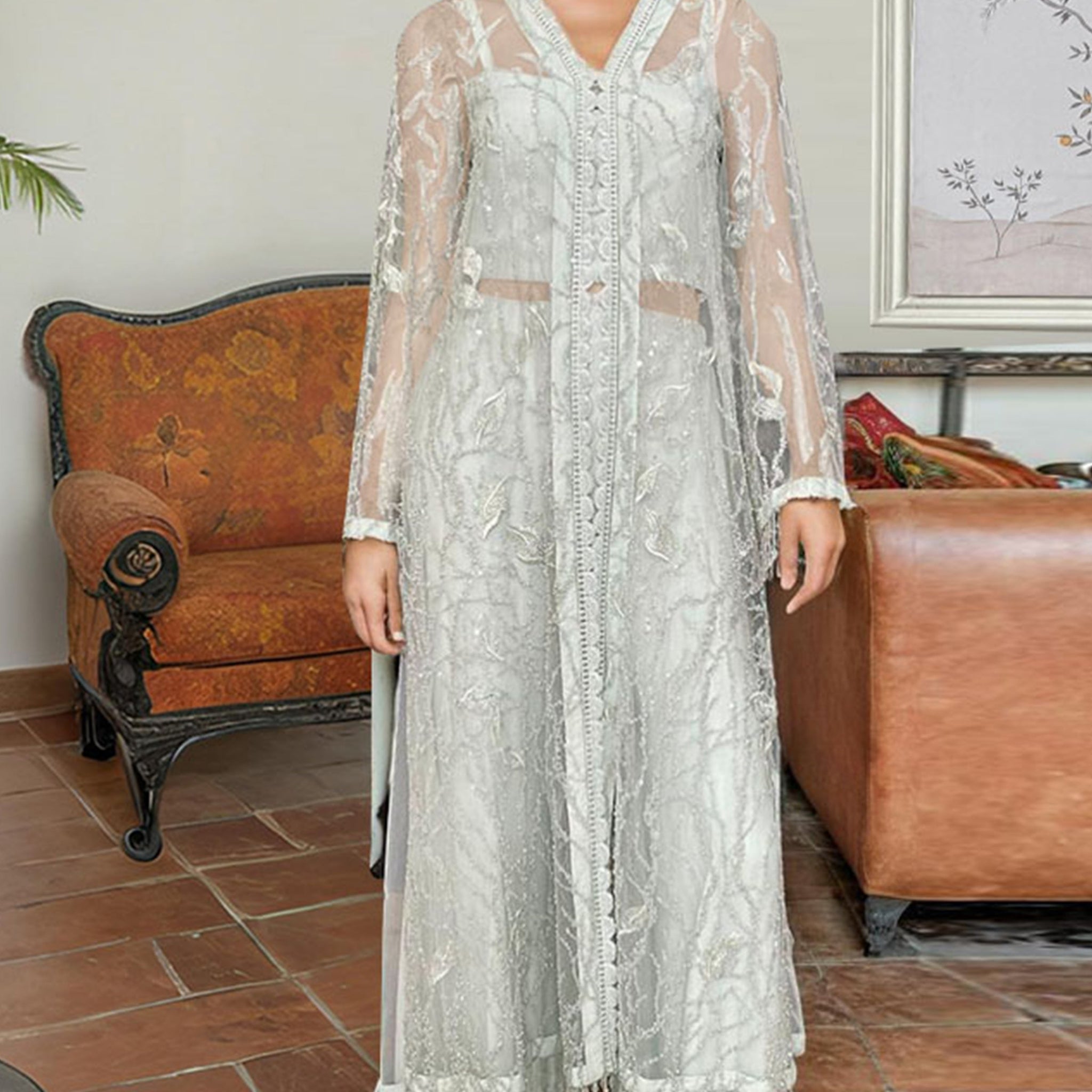 Threads and Motifs | Formal Dresses 25 | Net Embroidered Jacket With Trouser