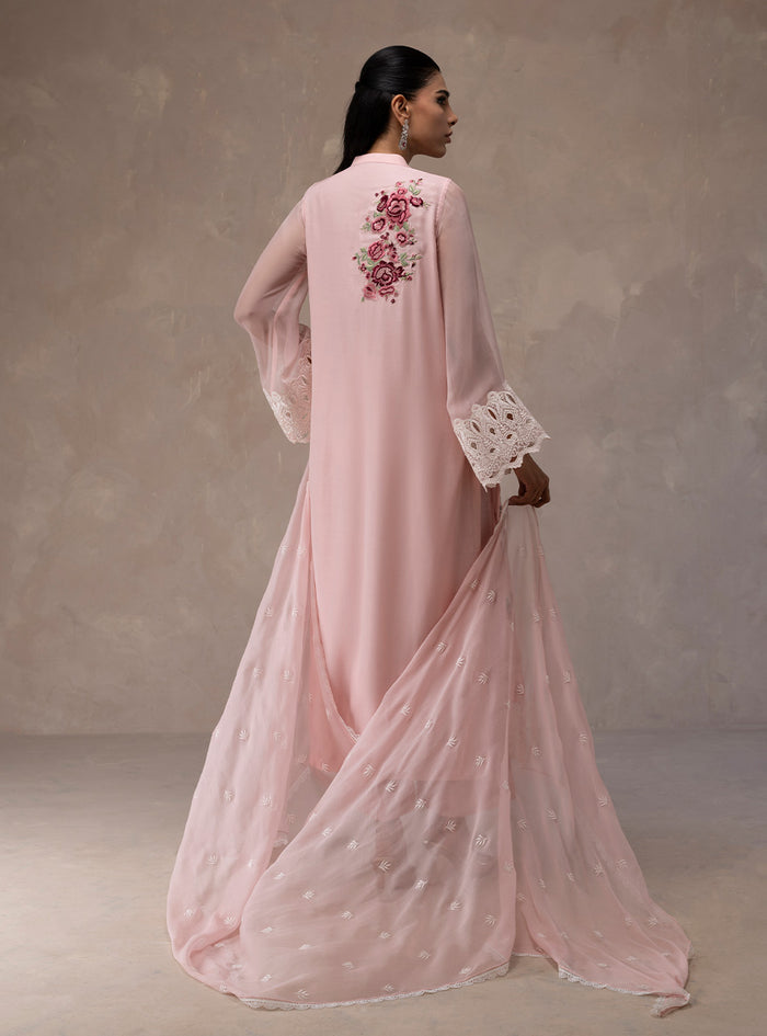 open lace back dress Zainab Chottani Pink Pakistani Lawn Suit | Floral Embroidered Summer Dress