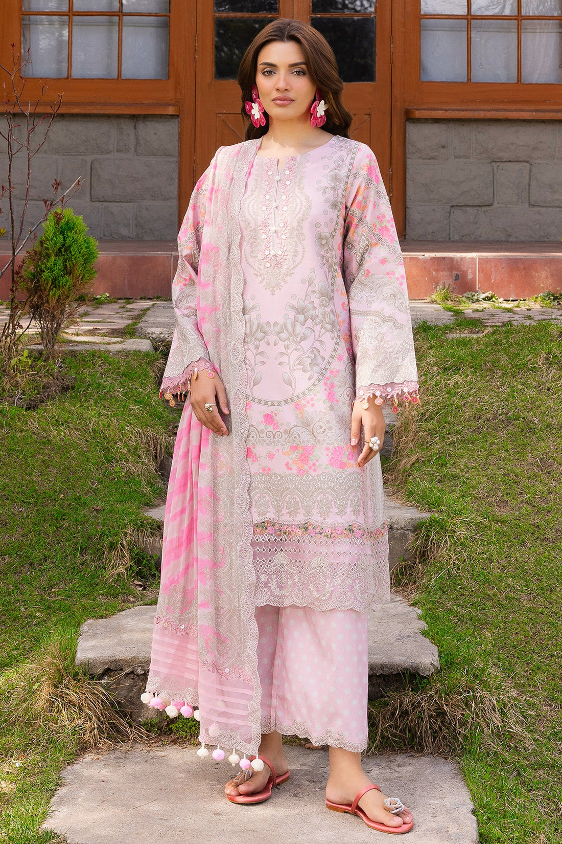 charizma pink dress Charizma Celine Embroidered Chiffon Dress