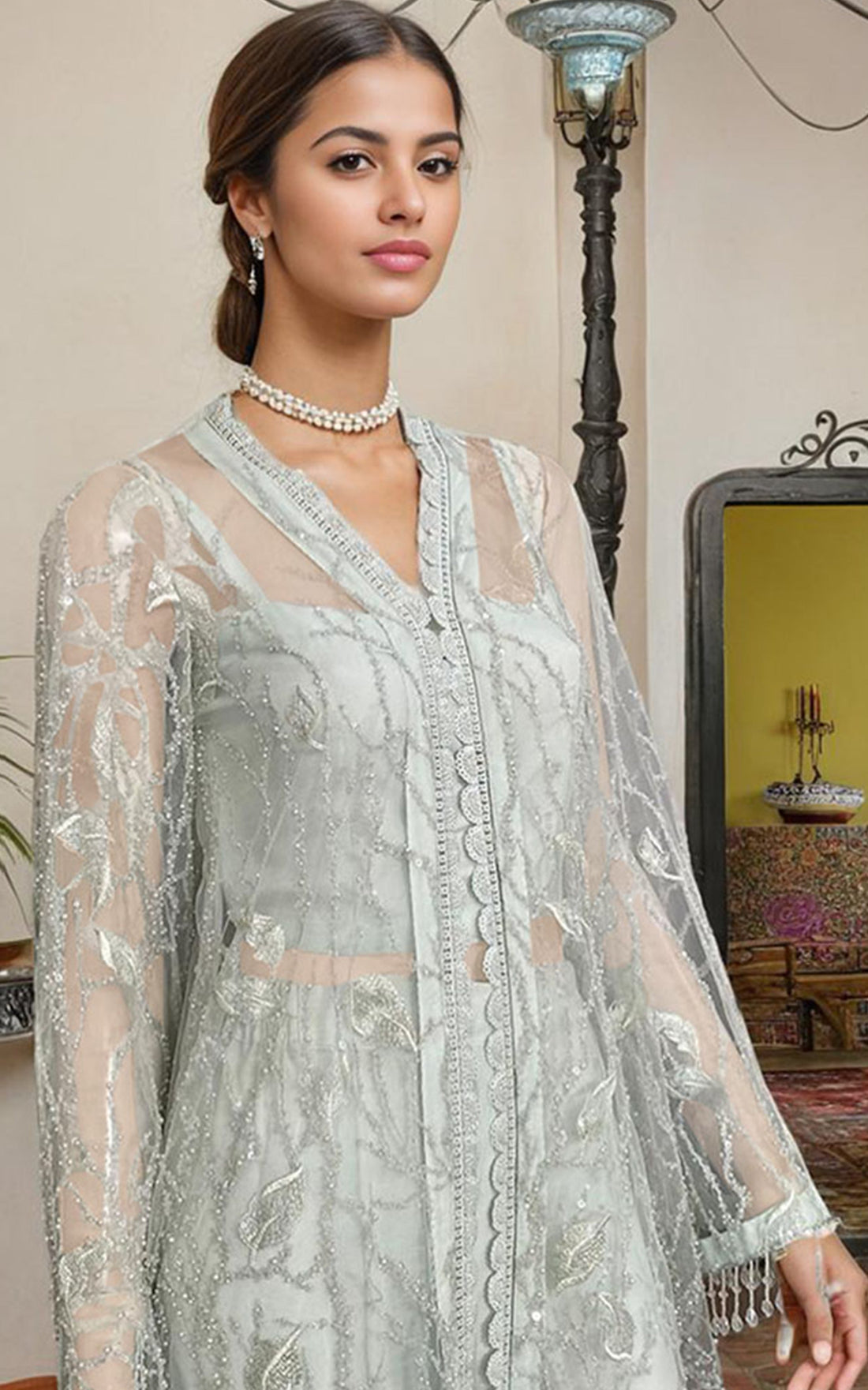 Threads and Motifs | Formal Dresses 25 | Net Embroidered Jacket With Trouser
