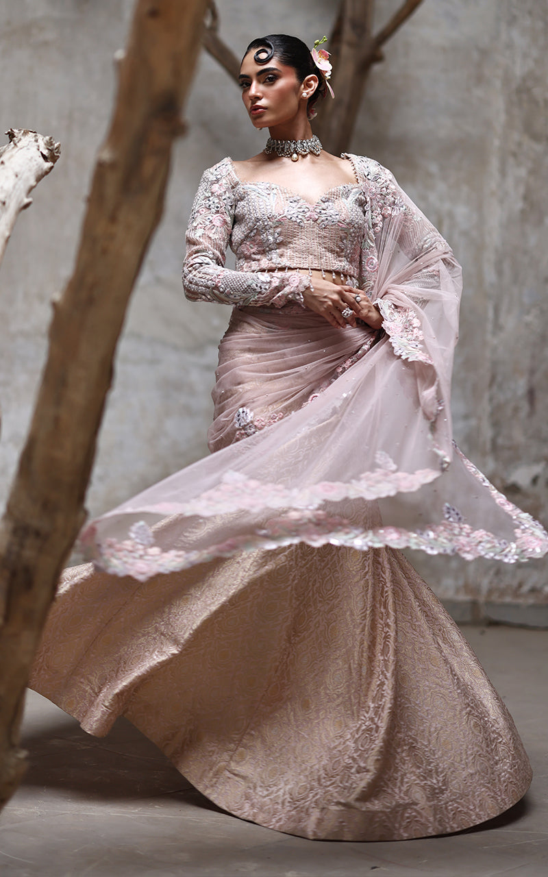 Threads and Motifs | Formal Dresses 25 | Organza Embroidered Blouse With Lehenga