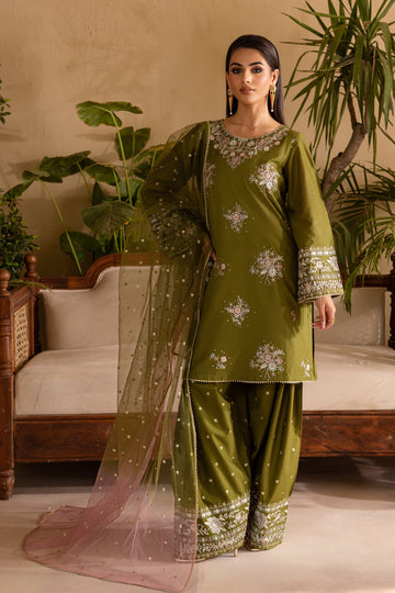 Batik | Nyra Embroidered Summer Solids | Farshi Green