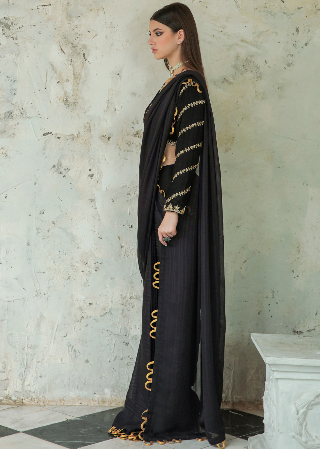 Purple Haze Pret Studio | Apsara Formals | Black Saree Pants - Khanumjan  Pakistani Clothes and Designer Dresses in UK, USA 